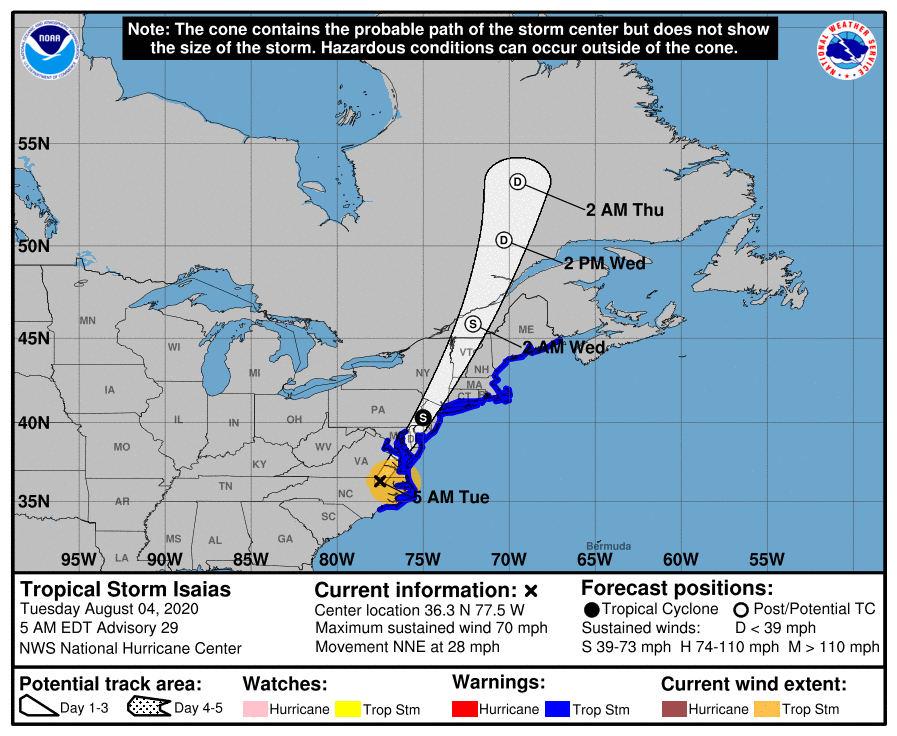 Warnings issued for LI as Tropical Storm Isaias roll up east coast