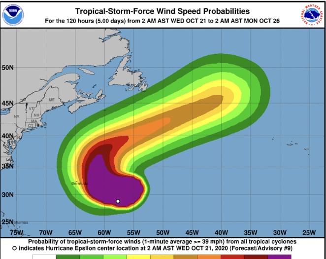 Hurricane Epsilon has formed in the Atlantic Ocean