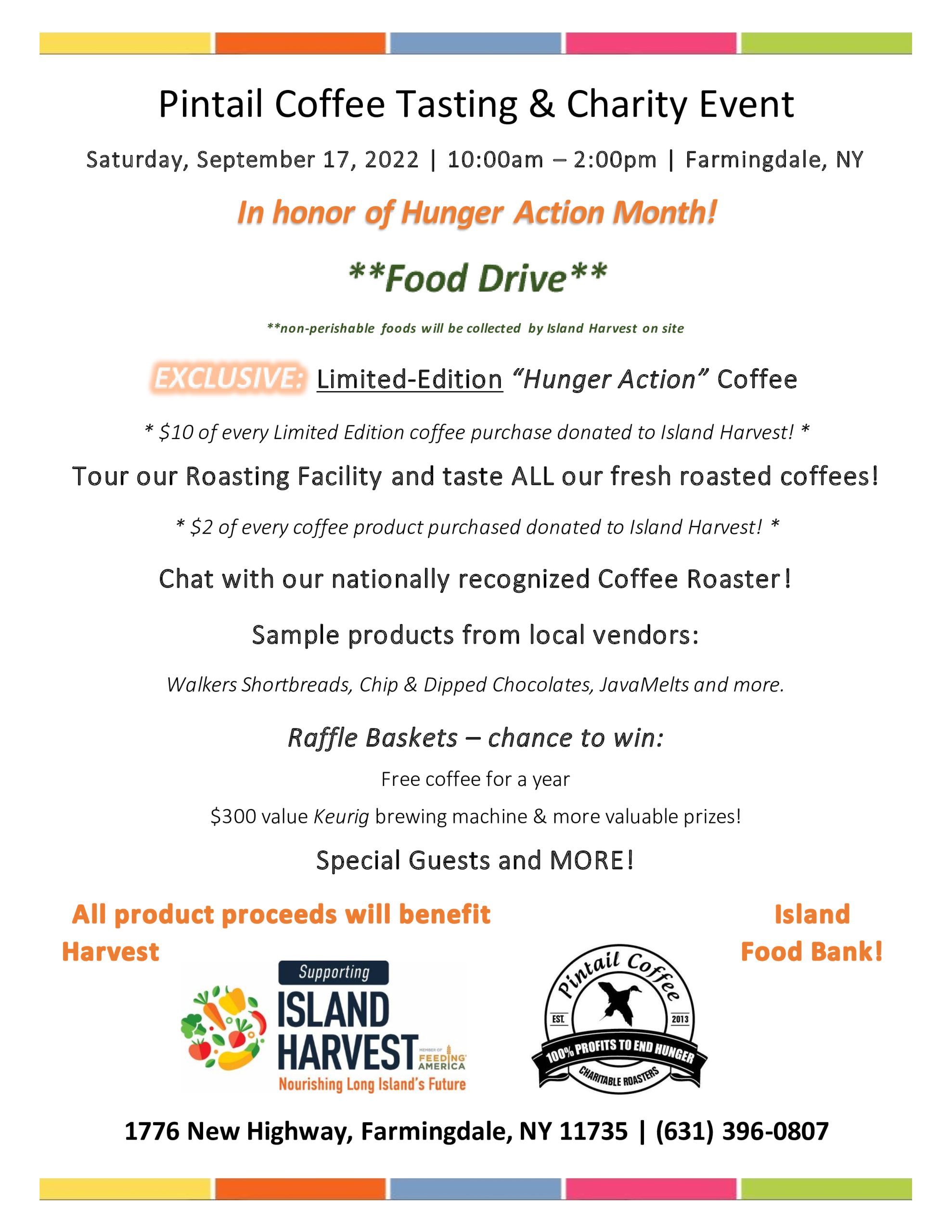 Pintail Coffee Supports Hunger Action Month® with a Limited Edition “Hunger Action Coffee” and Food Drive to Benefit Island Harvest