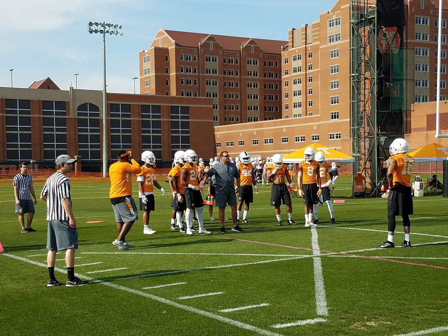 Video: Brady Hoke with defense at Tennessee football spring practice 2