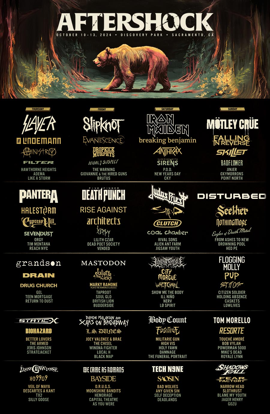 Full lineup poster for Aftershock Festival. Click for details