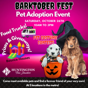 Barktober FEST Pet Adoption Event – October 26th (10a-3p) – Huntington Fine Jewelers