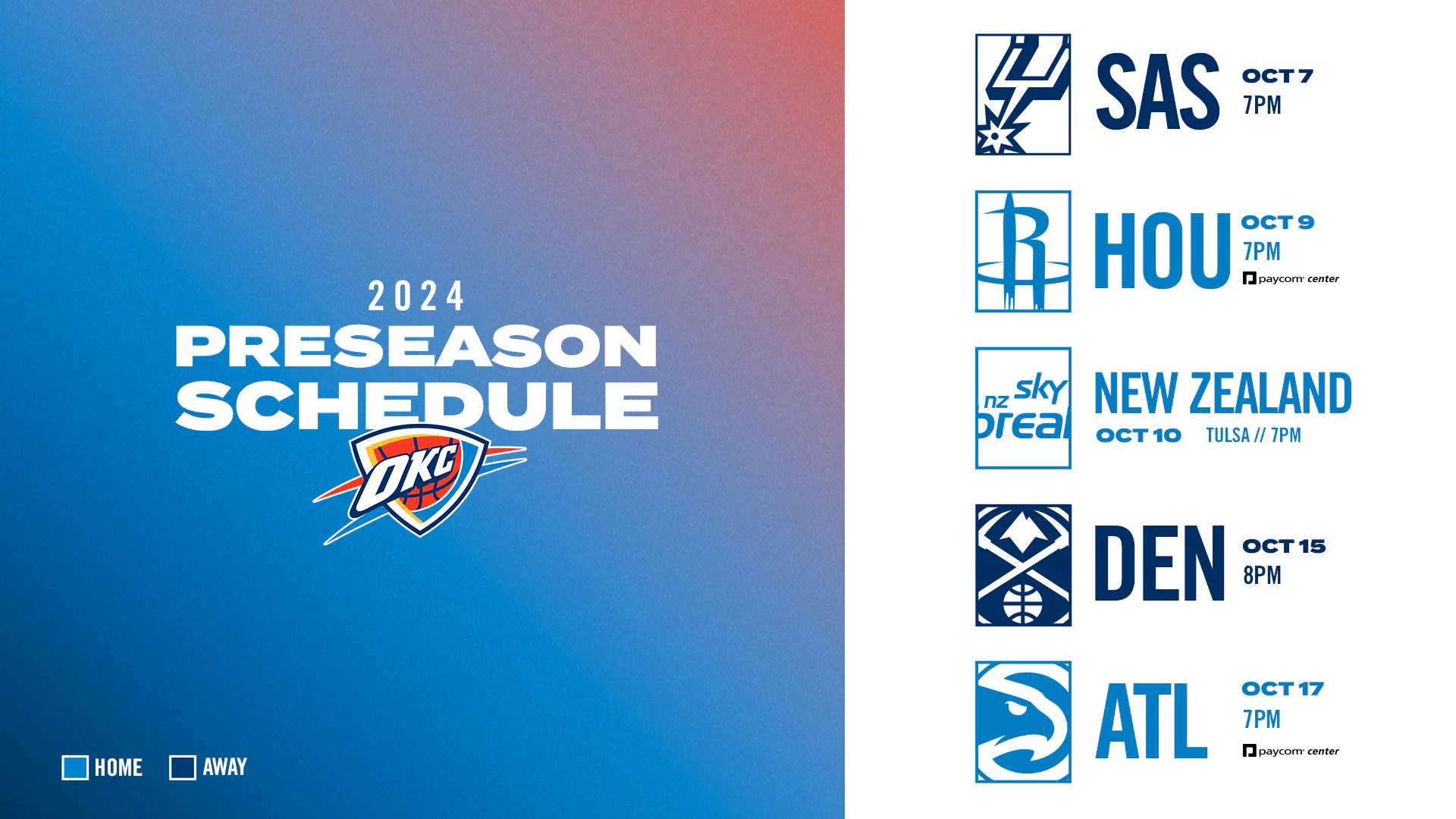 Thunder Announces 2024 Preseason Schedule