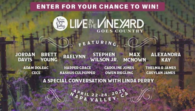 Enter for your chance to win a trip to Napa Valley for Live in The Vineyard Goes Country!