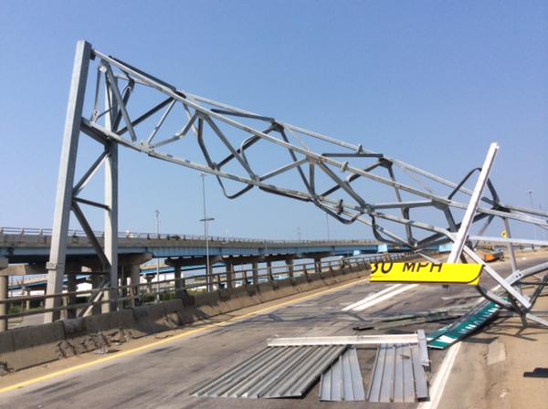 Northbound M-39 ramp to I-96 is closed as dump truck knocks sign down