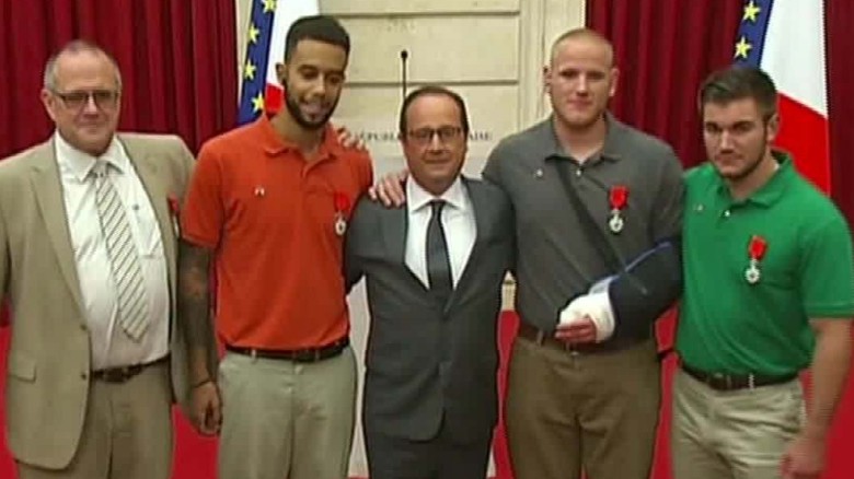 French President bestows Legion of Honor on train heroes