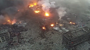 Drone flies over China blast area