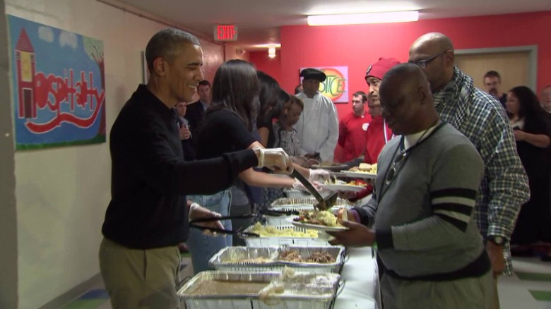 President Obama serves Thanksgiving dinner