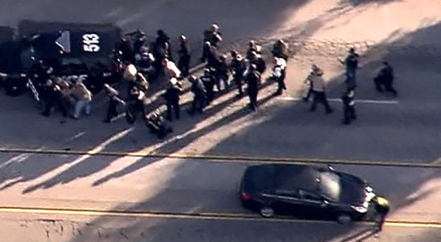 Two suspects — a male and a female — were killed in a shootout with police in San Bernardino