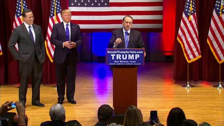 Santorum, Huckabee speak at Donald Trump event