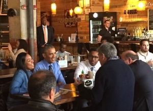 Before hitting NAIAS, President has lunch at The Jolly Pumpkin, then visits Shinola in Midtown