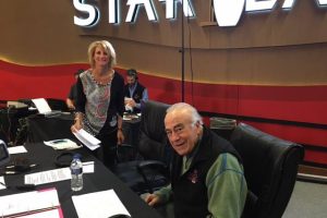 Frank Beckman and Terri at WJR Salvation Army Bed and Bread Radiothon