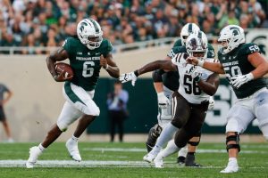 Michigan State tight end Maliq Carr (6) runs against Western Michigan during the first half at Spartan Stadium in East Lansing on Friday, Sept. 2, 2022. Photo: Junfu Han/Detroit Free Press