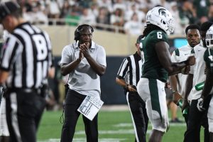 MSU coach Mel Tucker coaches his Spartans against Western Michigan, Friday, Sept. 2, 2022, during the season opener at Spartan Stadium in East Lansing. Photo: Matthew Dae Smith/Lansing State Journal