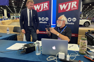 September 14, 2022 ~ George P. Johnson Senior Vice President John Tulloch and 760 WJR’s Paul W. Smith at Media Day for the North American International Detroit Auto Show. Photo: Curtis Paul