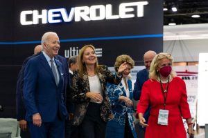 September 14, 2022 ~ President Joe Biden is given a tour by General Motors CEO Mary Barra flanked by local officials at the 2022 North American International Auto Show. Photo: Sarahbeth Maney / USA TODAY NETWORK