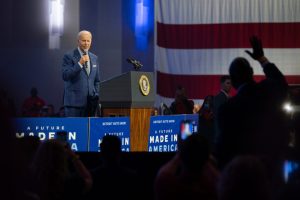President Joe Biden delivers remarks during the 2022 North American International Auto Show. Sarahbeth Maney / USA TODAY NETWORK