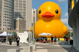 World's largest rubber duck visits Detroit Auto Show to celebrate Jeep “Ducking” Movement. Photo: Curtis Paul / WJR