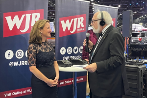 September 16, 2022 ~ Michigan Secretary of State Jocelyn Benson speaks with 760 WJR’s Paul W. Smith live from the North American International Detroit Auto Show Charity Preview. Photo: Jonah Phillips