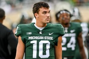 September 25, 2022 ~ Michigan State's Payton Thorne looks on during the fourth quarter in the game against Minnesota Spartan Stadium. Photo: Nick King/Lansing State Journal / USA TODAY NETWORK