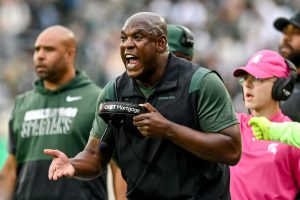 September 25, 2022 ~ Michigan State Head Coach Mel Tucker calls out players after a Minnesota touchdown during the fourth quarter at Spartan Stadium. Photo: Nick King/Lansing State Journal / USA TODAY NETWORK