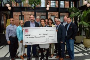 June 20, 2019 ~ The Art Van group presents a check for One hundred thousand dollars to Mitch Albom at the Shinola Hotel prior to the new Eat Detroit event in downtown and Midtown Detroit. Photo: Christopher M. Bjornberg, Special to the Free Press