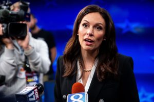 October 13, 2022 ~ Michigan GOP Gubernatorial Candidate Tudor Dixon speaks with members of the media after her debate with Governor Gretchen Whitmer at the WOOD-TV studios in Grand Rapids. Photo: Cody Scanlan/Holland Sentinel / USA TODAY NETWORK