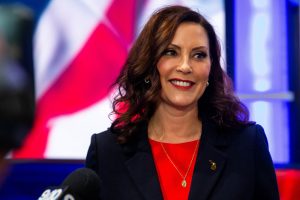 October 13, 2022 ~ Michigan Governor Gretchen Whitmer speaks with members of the media after her debate with GOP Gubernatorial Candidate Tudor Dixon at the WOOD-TV studios in Grand Rapids. Photo: Cody Scanlan/Holland Sentinel / USA TODAY NETWORK
