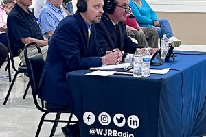 October 25, 2022 ~ Republican John James and Democrat Carl Marlinga debate the issues that face the 10th in their bid to become the district’s congressional representative. Photo: Mike Wheeler / WJR