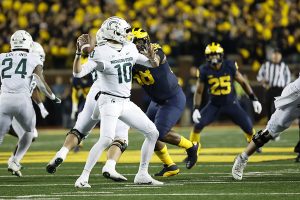 October 29, 2022 ~ Michigan State Spartans quarterback Payton Thorne passes in the first half against the Michigan Wolverines at Michigan Stadium. Photo: Rick Osentoski-USA TODAY Sports