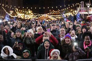 November 22, 2022 ~ The crowd cheered as the lights went on at the tree-lighting ceremony at Campus Martius. Photo: Ryan Garza, Detroit Free Press, Detroit Free Press via Imagn Content Services, LLC