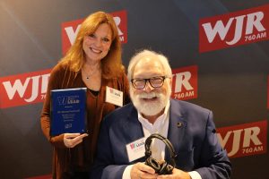 November 19, 2022 ~ Clinical Psychologist Dr. Donna Rockwell and 760 WJR’s Paul W. Smith at the 2022 Women Who Lead Honoree Ceremony inside Joe Muer Seafood in Detroit’s Renaissance Center. Photo: Sean Boeberitz / WJR