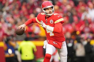 January 21, 2023 ~ Kansas City Chiefs quarterback Chad Henne throws against the Jacksonville Jaguars during the first half in the AFC divisional round game at Arrowhead Stadium. Photo: Jay Biggerstaff ~ USA TODAY Sports