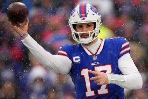 January 22, 2023 ~ Buffalo Bills quarterback Josh Allen throws in the first quarter during an NFL divisional playoff game between the Cincinnati Bengals and the Buffalo Bills at Highmark Stadium in Orchard Park, New York. Photo: Kareem Elgazzar ~ USA TODAY NETWORK