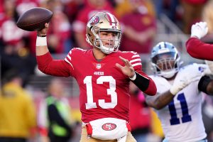 January 22, 2023 ~ San Francisco 49ers quarterback Brock Purdy throws during the first quarter of the NFC divisional round game against the Dallas Cowboys at Levi's Stadium. Photo: Kyle Terada ~ USA TODAY Sports