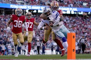 January 22, 2023 ~ Cowboys quarterback Dak Prescott is tackled by San Francisco 49ers safety Talanoa Hufanga during the second quarter of the NFC divisional round game at Levi's Stadium. Photo: Kyle Terada ~ USA TODAY Sports