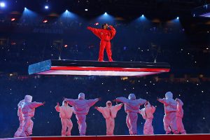 February 12, 2023 ~ Recordist artist Rihanna performs during the halftime show of Super Bowl LVII at State Farm Stadium. Photo: Mark J. Rebilas ~ USA TODAY SPORTS