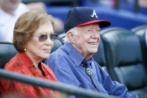 October 2, 2016 ~ Former President Jimmy Carter and his wife, Rosalyn Carter, watch a game between the Atlanta Braves and Detroit Tigers at Turner Field in Atlanta, Georgia. Photo: Brett Davis ~ USA TODAY NETWORK