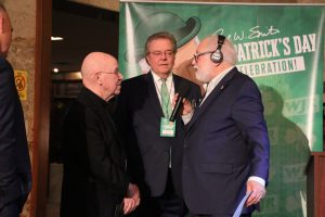 March 17, 2023 ~ Detroit’s business, civic, and political leaders were on-hand this morning in the lobby of the Fisher Theatre for 760 WJR’s Paul W. Smith St. Patrick’s Day Celebration.