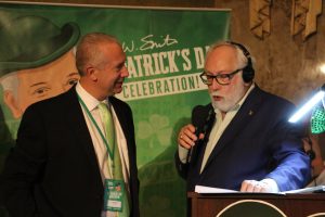 March 17, 2023 ~ Detroit’s business, civic, and political leaders were on-hand this morning in the lobby of the Fisher Theatre for 760 WJR’s Paul W. Smith St. Patrick’s Day Celebration.