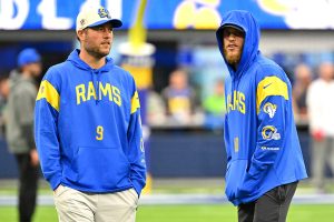 December 4, 2022 ~ Los Angeles Rams quarterback Matthew Stafford and wide receiver Cooper Kupp on the field prior a game against the Seattle Seahawks at SoFi Stadium. Photo: Jayne Kamin-Oncea ~ USA TODAY NETWORK