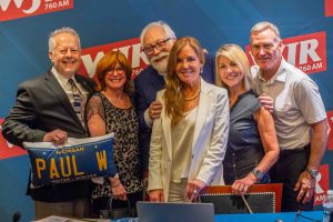 From left to right: President at Rohatynski-Harlow Public Relations Joe Rohatynski, founder of the Fulkerson Group Tavi Fulkerson, Paul W. and Kim Smith, and Rod and Tammy Alberts of DADA pose at the launch of Paul W.'s new show "Focus" on June 20, 2023.