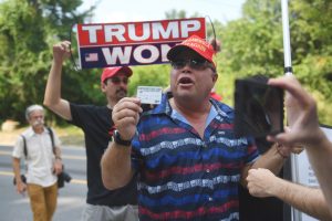 Aug. 24, 2023; Atlanta, GA, USA; Trump supporters at Fulton County Jail intake center in Atlanta, GA. A grand jury in Fulton County, Georgia indicted former president Donald Trump and 18 other defendants with 41 charges related to tampering with the 2020 election. All defendants have been ordered to turn themselves in by August 25.. Photo: Katie Goodale ~ USA TODAY NETWORK