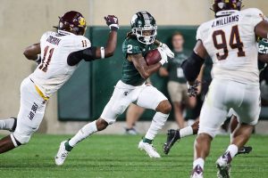 Sept. 1, 2023 ~ Michigan State punt return Tyrell Henry runs against Central Michigan during the second half at Spartan Stadium in East Lansing. The Spartans went on to defeat the Chippewas 31-7. Photo: Junfu Han ~ USA TODAY NETWORK