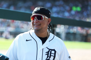 Sept. 30, 2023 ~ Detroit Tigers designated hitter Miguel Cabrera (24) in the dugout during action against the Cleveland Guardians at Comerica Park. Photo: Kirthmon F. Dozier ~ USA TODAY NETWORK