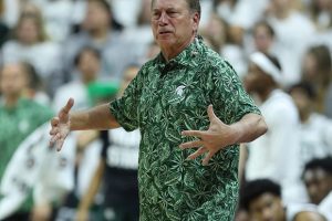 Oct. 29, 2023 ~ Michigan State Spartans Head Coach Tom Izzo courtside as the team takes on the Tennessee Volunteers at a charity exhibition game for the Maui Strong Fund at the Breslin Center in East Lansing. Photo: Kirthmon F. Dozier ~ USA TODAY NETWORK