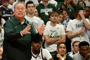 Nov. 19, 2023 ~ Michigan State Spartans head coach Tom Izzo coaches from the sidelines against the Alcorn State Braves at Jack Breslin Student Events Center. Photo: Dale Young ~ USA TODAY Sports