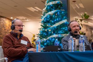 Dec. 21, 2023 ~ Notable Metro Detroit figures chat during the 2023 'JR Morning Holiday Celebration. Photo: Andrew Mullin ~ 760 WJR