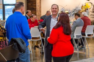 Dec. 21, 2023 ~ Notable Metro Detroit figures chat during the 2023 'JR Morning Holiday Celebration. Photo: Andrew Mullin ~ 760 WJR