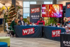 Dec. 21, 2023 ~ Notable Metro Detroit figures chat during the 2023 'JR Morning Holiday Celebration. Photo: Andrew Mullin ~ 760 WJR